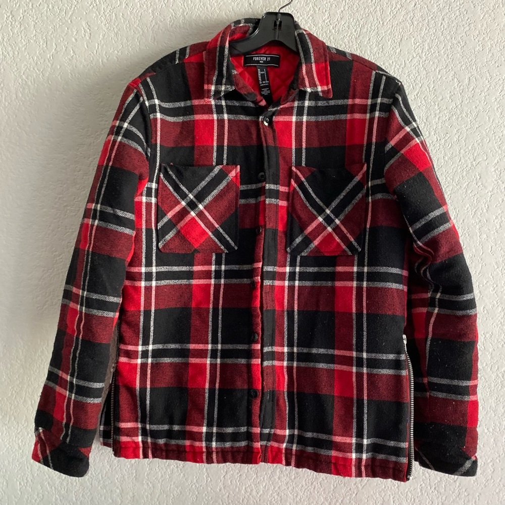 Forever 21 Red and Black Plaid Shirt Jacket